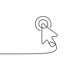 Single line drawing of a computer mouse cursor clicking a button