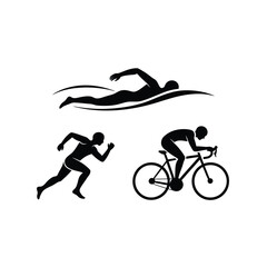 Triathlon silhouettes swimming running cycling sports icons