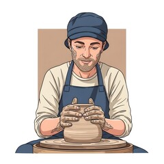 Potter Shaping Clay Illustration