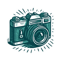 Vintage Camera Hand Drawn Linocut Illustration