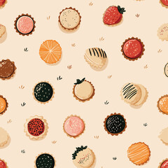 A variety of cookies with different fruit fillings and designs. They look delicious. vector pattern minimalist