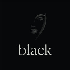 Elegant minimalist face line art on a black background combined with typography, perfect for luxury branding, fashion, and logo concepts