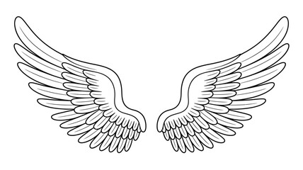 Majestic Angel Wings Vector Illustration in Black and White for Design Projects and Creative Artwork Depicting Freedom and Spirituality
