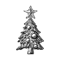 christmas tree engraving vector retro