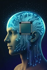 human head with circuit board