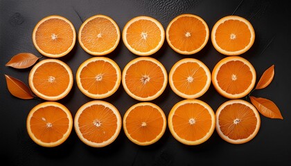 fresh orange slices arranged beautifully on a dark surface for a vibrant display