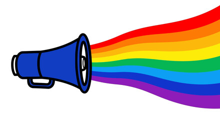 Colorful megaphone emitting vibrant rainbow waves for lgbtq pride and equality