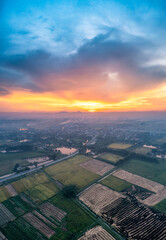 Golden Rice Fields at Sunset Harvest Season