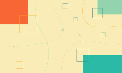 Modern abstract background with a minimalist composition of colorful geometric squares and fluid lines