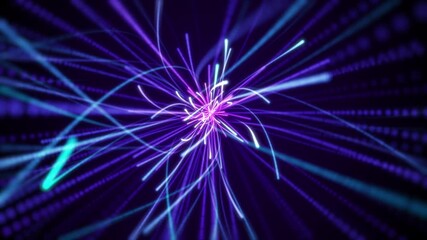 Bright purple and blue glowing energy lines expanding from center with smooth motion. Futuristic abstract light burst in seamless 4K loop. - Powered by Adobe