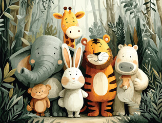  Sweet Animal Group Illustration for Kids