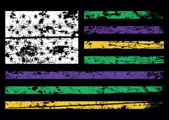 Purple Green Yellow US Flag, Funny Mardi Gras Carnival Vector Design with Festive Colors and Party Theme. © Samu