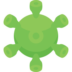 Green Spherical Object With Six Protruding Cylindrical Shapes And A Central Circle On Transparent Background