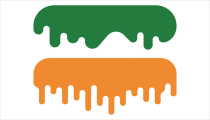 Two dripping blobs of green and orange on white background liquid