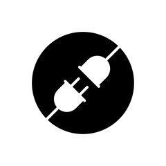 Electrical plug icon with power connection, shown in circular design in black and white for energy transfer or supply