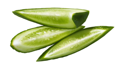Freshly sliced green cucumber pieces on a black background