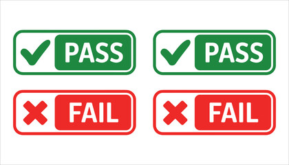 Two green pass checkmark signs and two red fail cross signs vector
