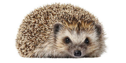 Obraz premium Close up portrait of a european hedgehog facing forward against a black background