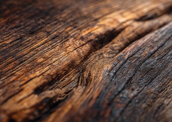 Obraz premium Close-up captures rough wooden texture with deep grooves and rich brown and black tones