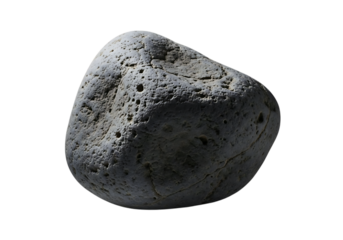 Smooth Grey Pebble with Pitted Surface and Cracks on Black Background stone rock