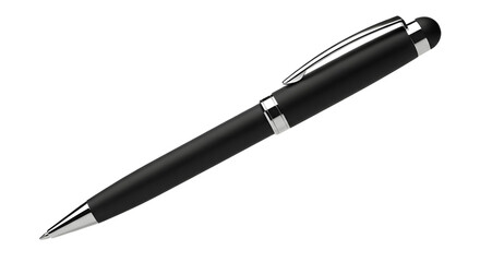 A black pen with silver accents on a dark background on transparent background, png