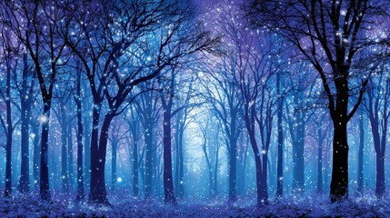 Enchanted Winter Forest with Glowing Snowfall Under Starry Sky