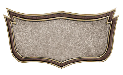 vintage leather sign in a figured metal frame isolated on a white background