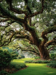 Fototapeta premium majestic live oak tree in a lush green park setting aweinspiring nature photography