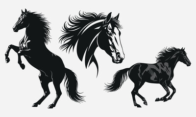 Obraz premium Horse Illustrations Silhouette Set of Energetic Equestrian Animal Art