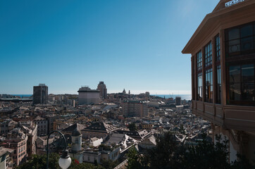 roofs of Genoa in Italy under a blue sky