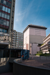 Opera Carlo Felice Genova from behind in the city of Genoa under a blue sky in the morning