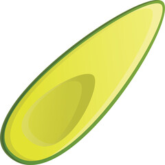 Half ripe avocado sliced lengthwise showing green flesh and lighter yellow pit area isolated on transparent background healthy food concept