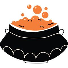 Halloween Cauldron Filled With Orange Bubbling Potion On A Transparent Background For Spooky Celebrations And Mystical Themes