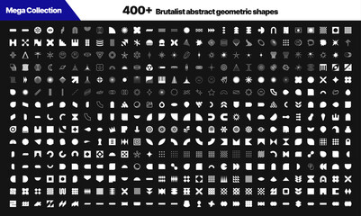 Brutalist abstract geometric shapes and grids. Brutal contemporary figure star oval spiral flower and other primitive elements. Swiss design aesthetic. Bauhaus memphis design.