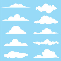 Cloud Vector Set | White Sky Clouds in Blue Background for Weather, Nature, and Cartoon Design
