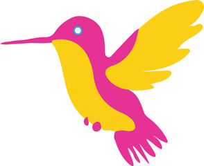 Vibrant pink and yellow hummingbird in flight isolated on