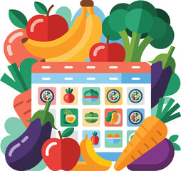 Healthy eating calendar vector illustration fresh fruits vegetables daily meal planner vector