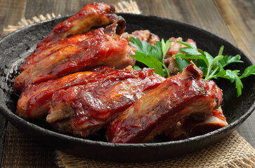 Roasted pork ribs on plate