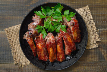 Roasted pork ribs on plate