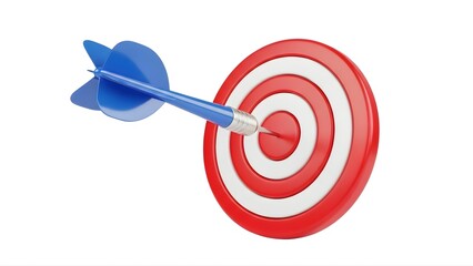 Target marketing concept with dart hitting bullseye for business success and achievement symbol on transparent background