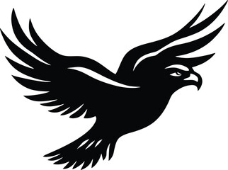 Bird in Flight Silhouette Vector Featuring Wide Wingspan, Fierce Expression, and Dynamic Motion Symbolizing Freedom