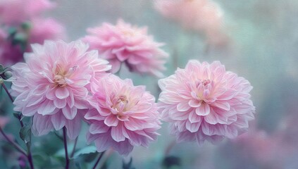 Pastel pink dahlia flowers soft focus painterly image
