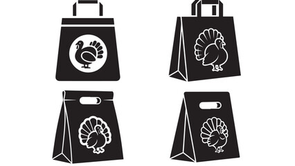 Delivery Bag with Turkey Glyph, Minimal Black Takeout Option Icon for Holiday Menus, Catering Orders, and Thanksgiving Convenience