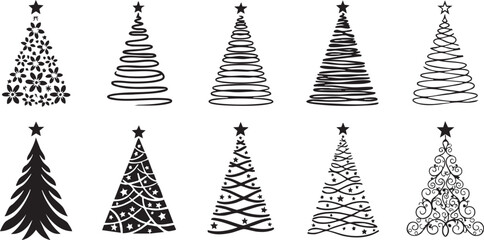 Stunning collection of diverse black and white Christmas tree designs, perfect for festive projects and elegant holiday decorations