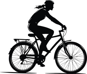 Cyclist Silhouette Vector Featuring Person Riding Bicycle with Rear Rack, Pedaling Motion, and Active Outdoor Posture