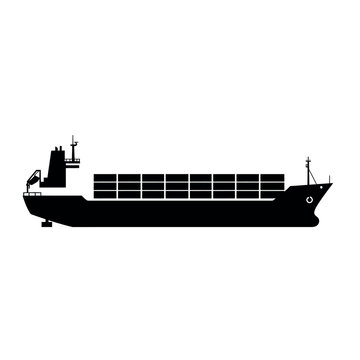 Cargo Ship Silhouette Vector Illustration.