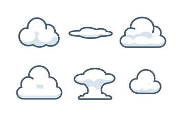 Various stylized cloud shapes and weather icons collection on white background
