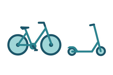 Modern bicycle and kick scooter side by side symbolizing sustainable urban mobility