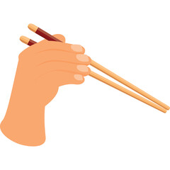 Hand holding chopsticks in a neutral skin tone against a transparent background used for Asian cuisine and dining