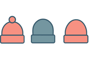 Set of three colorful winter knit hats including a beanie with a pom pom and two simple cap styles